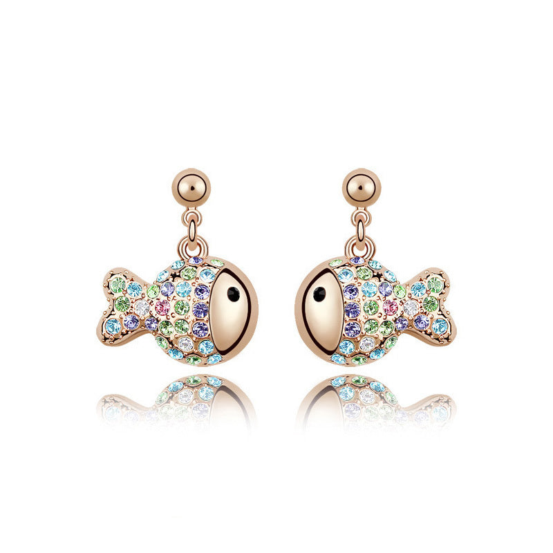 Cartoon Personality Crystal Rich Fish Full Diamond Earrings