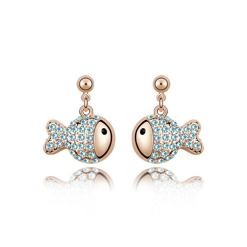 Cartoon Personality Crystal Rich Fish Full Diamond Earrings