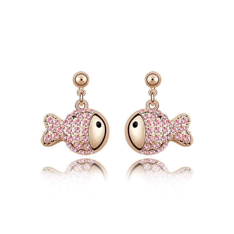 Cartoon Personality Crystal Rich Fish Full Diamond Earrings