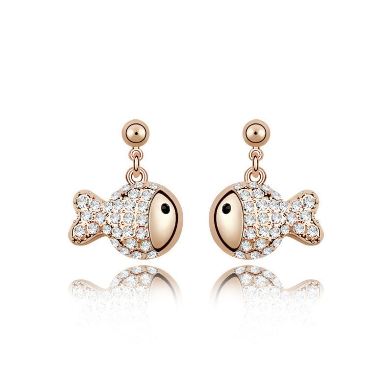 Cartoon Personality Crystal Rich Fish Full Diamond Earrings