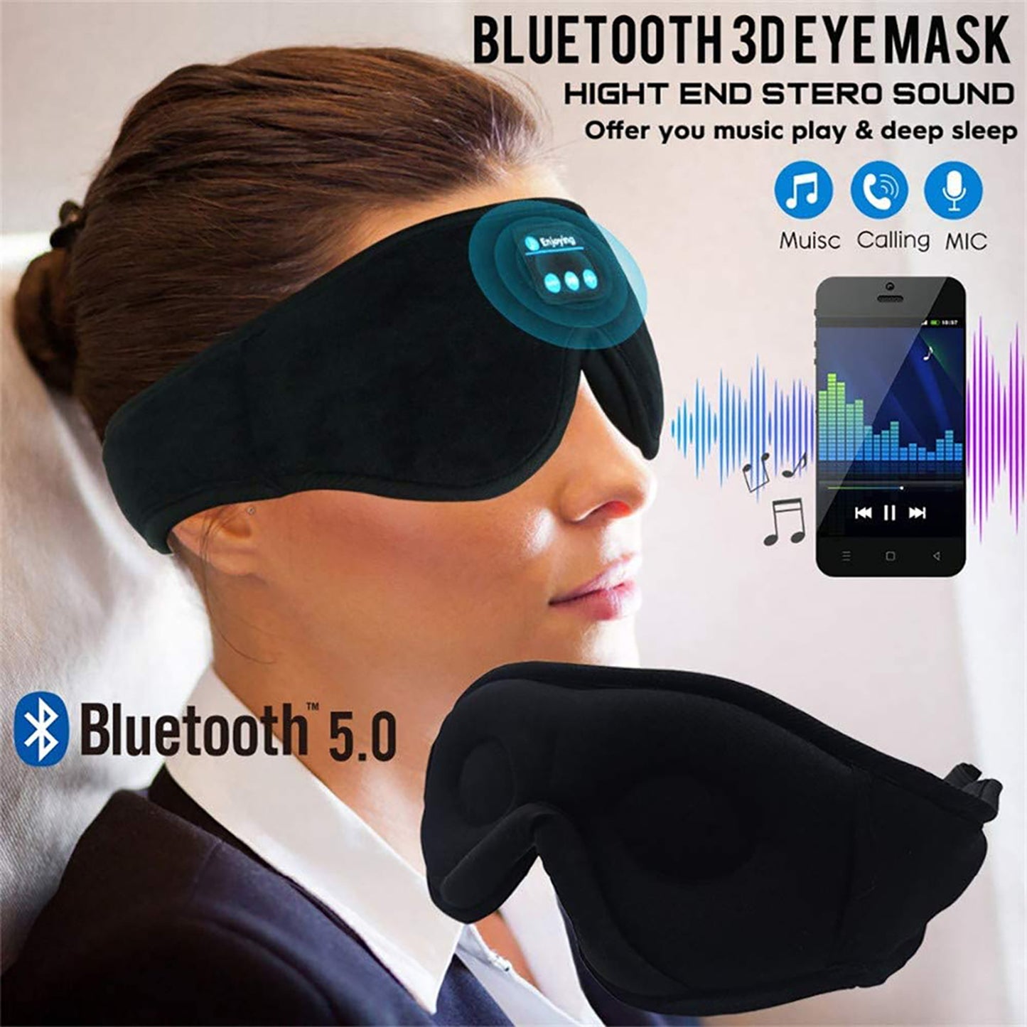 Perfect Peace Eye Mask - Affirmation, Meditation, & Sleep Eye Mask - Wireless Call Stereo Music Bluetooth Blackout