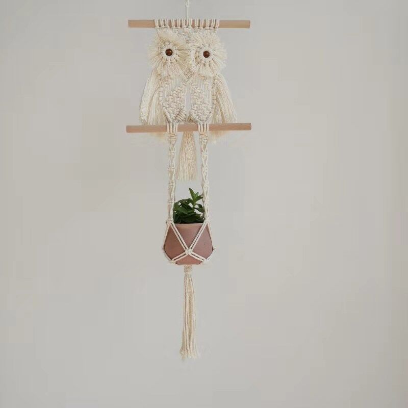 Hand-Woven Rope Owl Wall Net Bag Flower Pot Hanging Basket