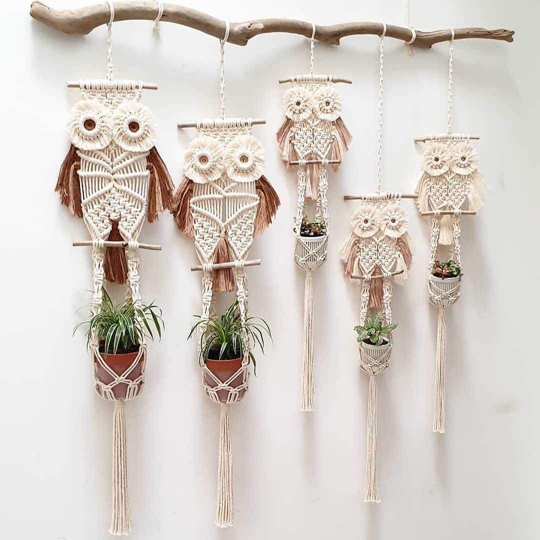 Hand-Woven Rope Owl Wall Net Bag Flower Pot Hanging Basket