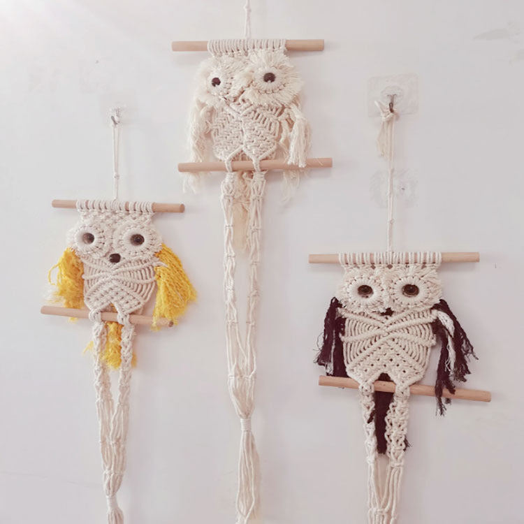 Hand-Woven Rope Owl Wall Net Bag Flower Pot Hanging Basket