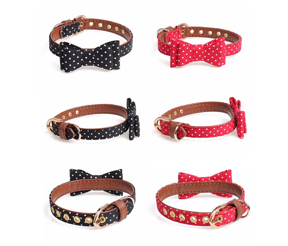 Polka dot pet bow collar collar