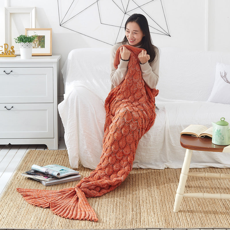 Fish Tail And Fish Scale Knitted Blanket