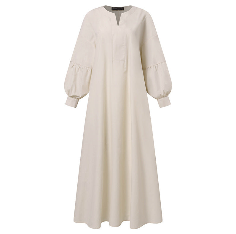 Women's New Cotton Linen Loose Round Neck Dress