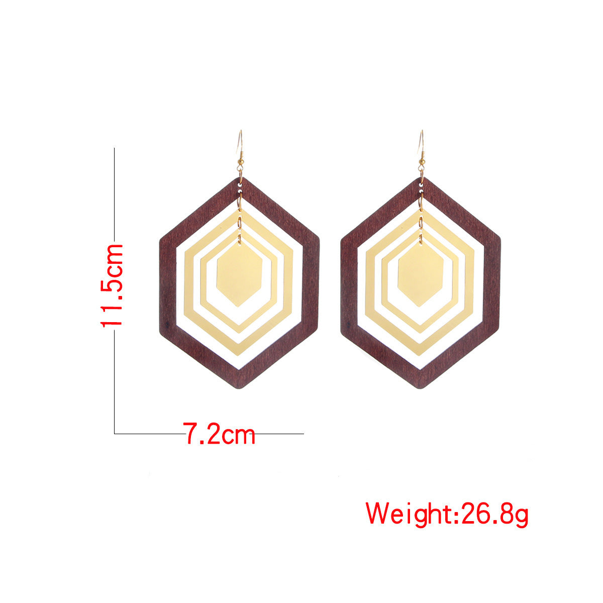 Retro Elegant Wood Hexagonal Geometric Earrings