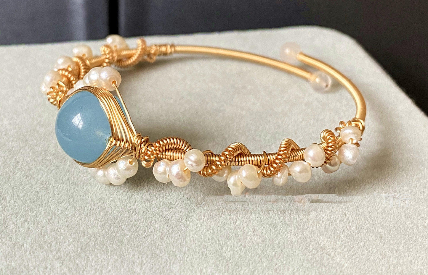14K GoldWrapped Handmade Bracelet H Baohai Sapphire Natural White Pearl Bracelet